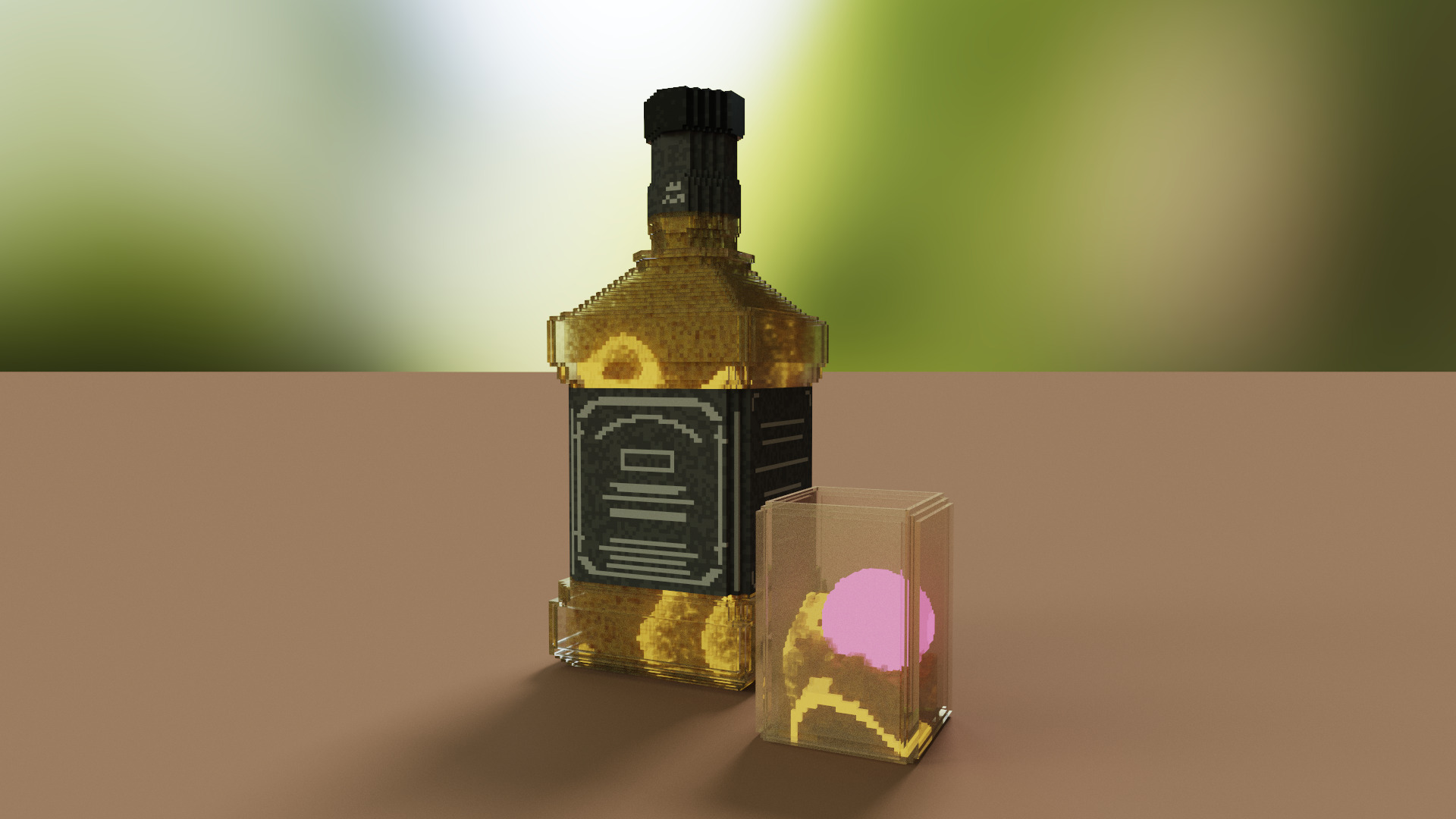 Voxel Whiskey Set MagicaVoxel Vox Fbx Qb Glb Ply Low-poly 3D model_1