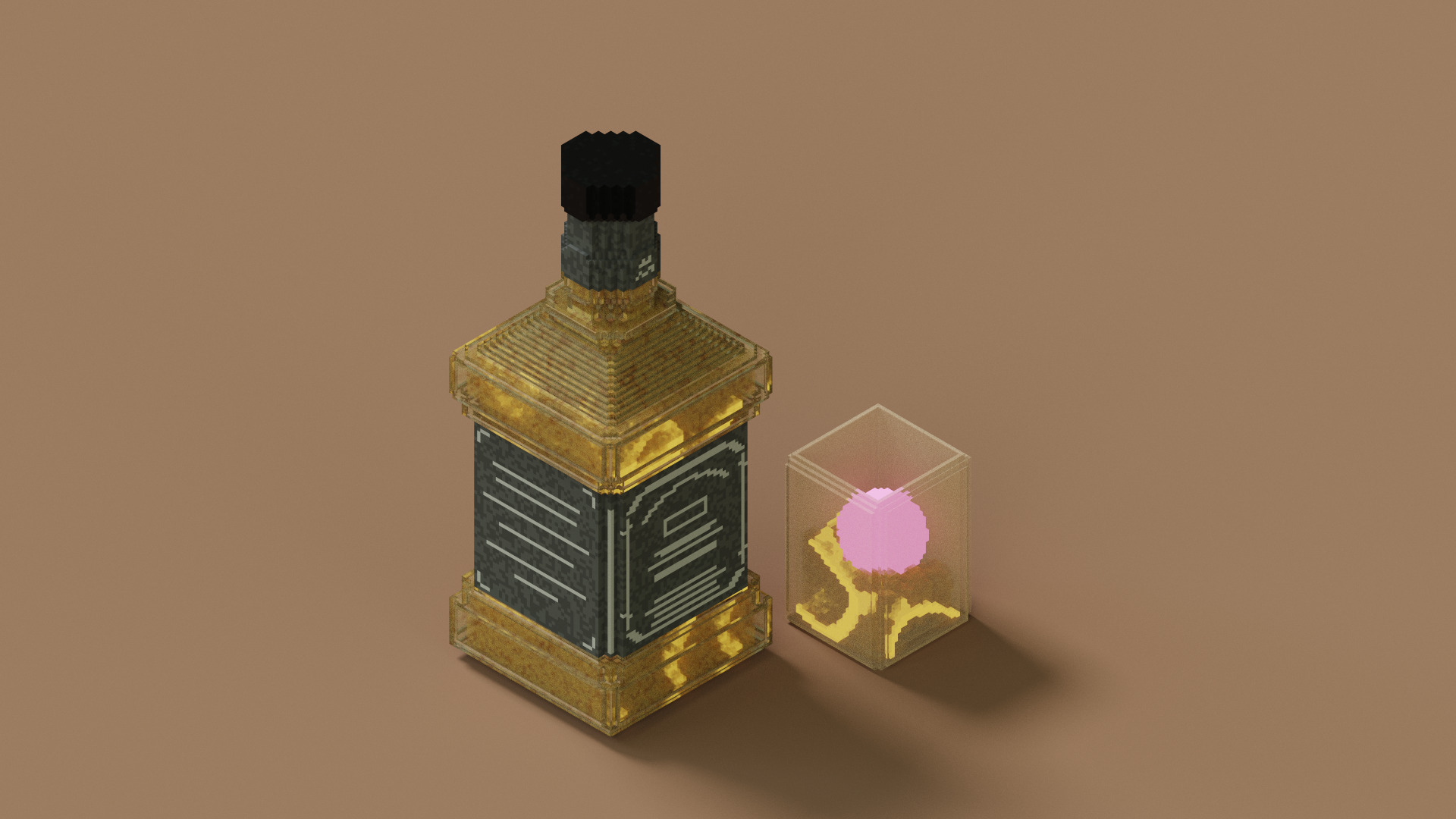 Voxel Whiskey Set MagicaVoxel Vox Fbx Qb Glb Ply Low-poly 3D model_3