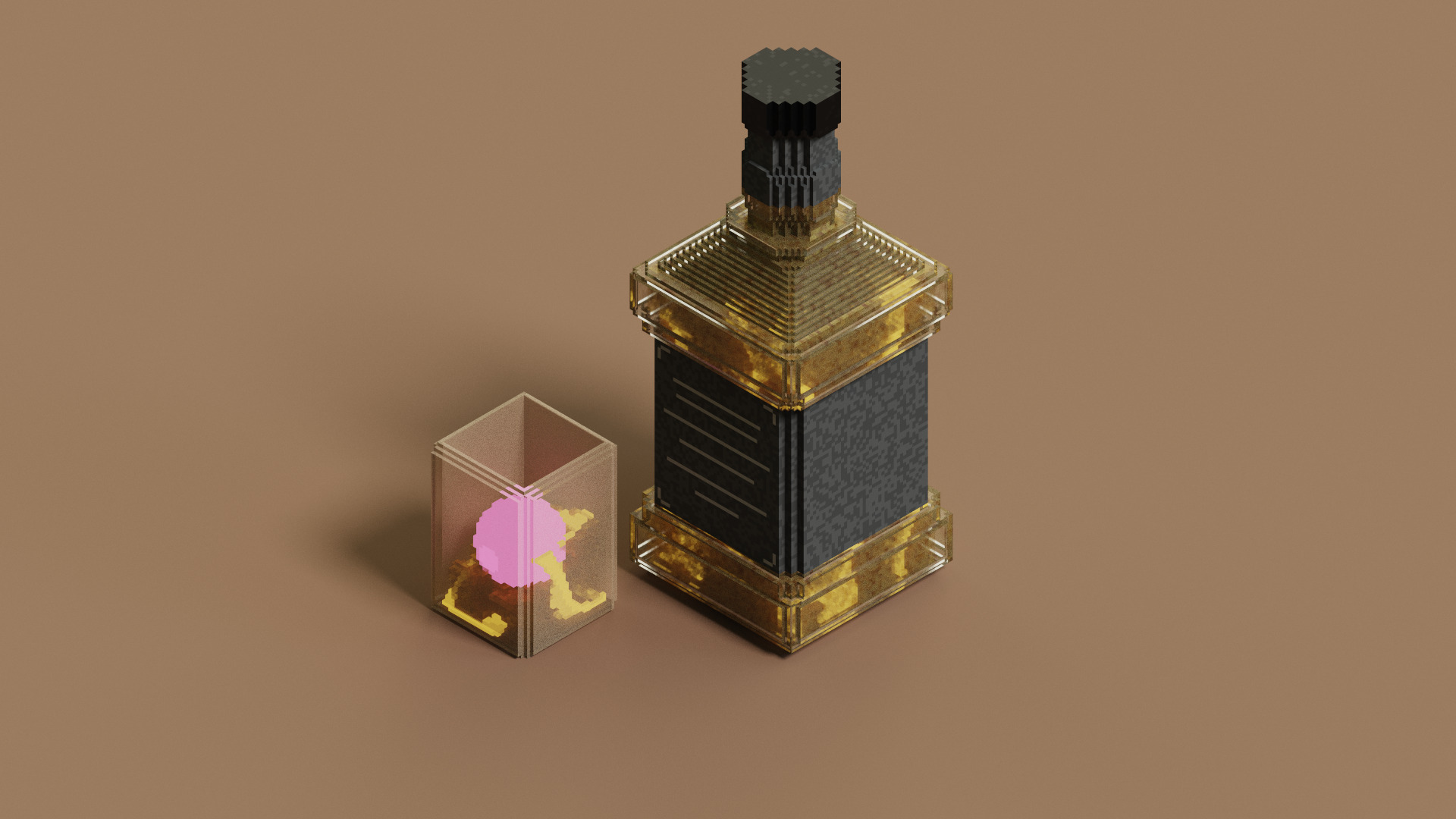 Voxel Whiskey Set MagicaVoxel Vox Fbx Qb Glb Ply Low-poly 3D model_4