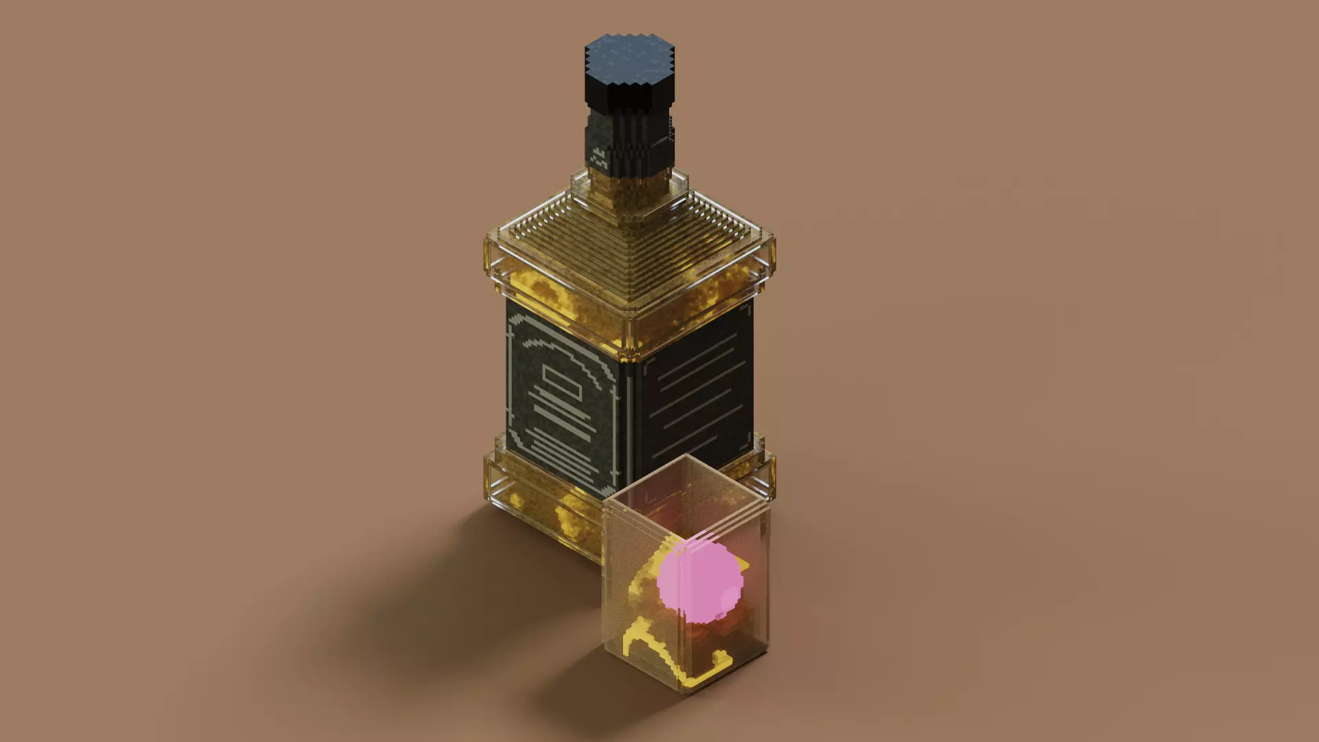 Voxel Whiskey Set MagicaVoxel Vox Fbx Qb Glb Ply Low-poly 3D model_0