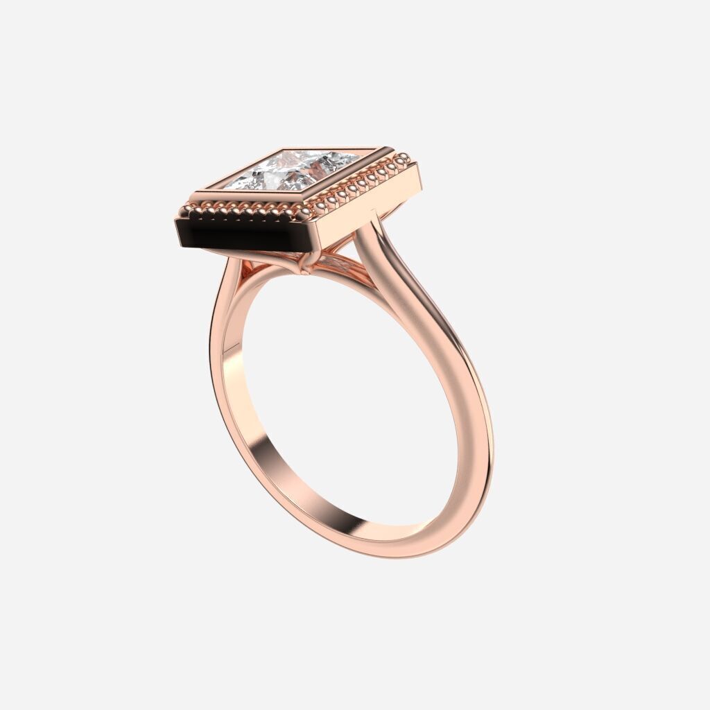 Princess Diamond Bezel Setting Solitaire Diamond Ring 3D print model_7