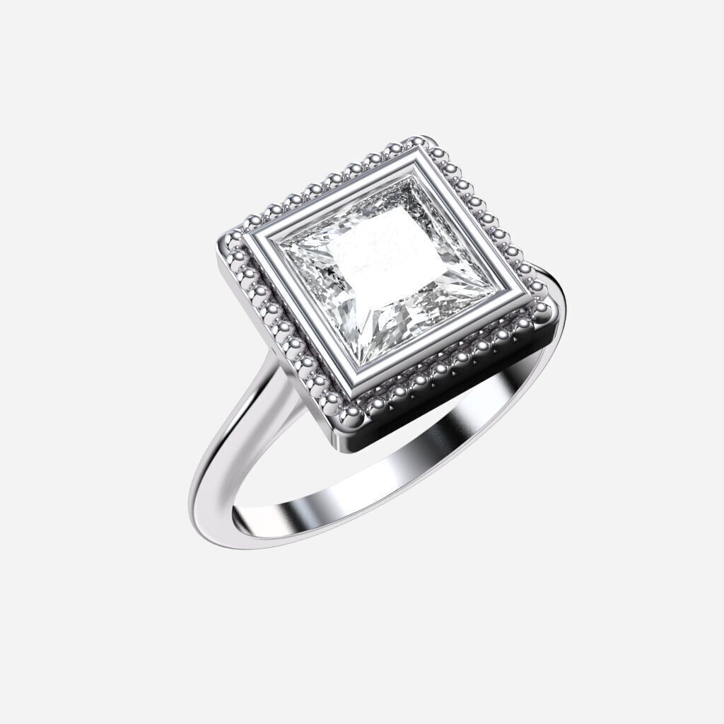 Princess Diamond Bezel Setting Solitaire Diamond Ring 3D print model_10