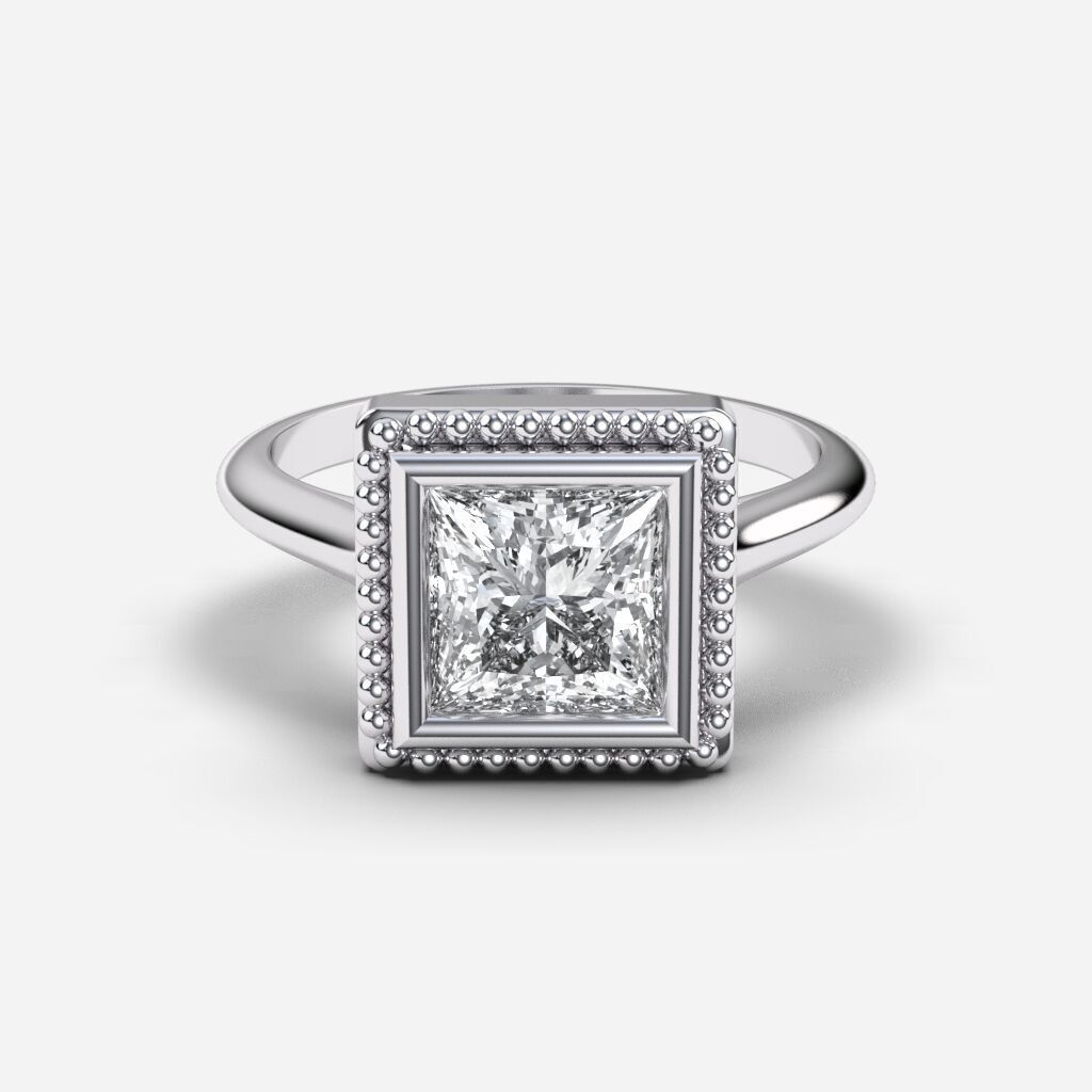 Princess Diamond Bezel Setting Solitaire Diamond Ring 3D print model_8