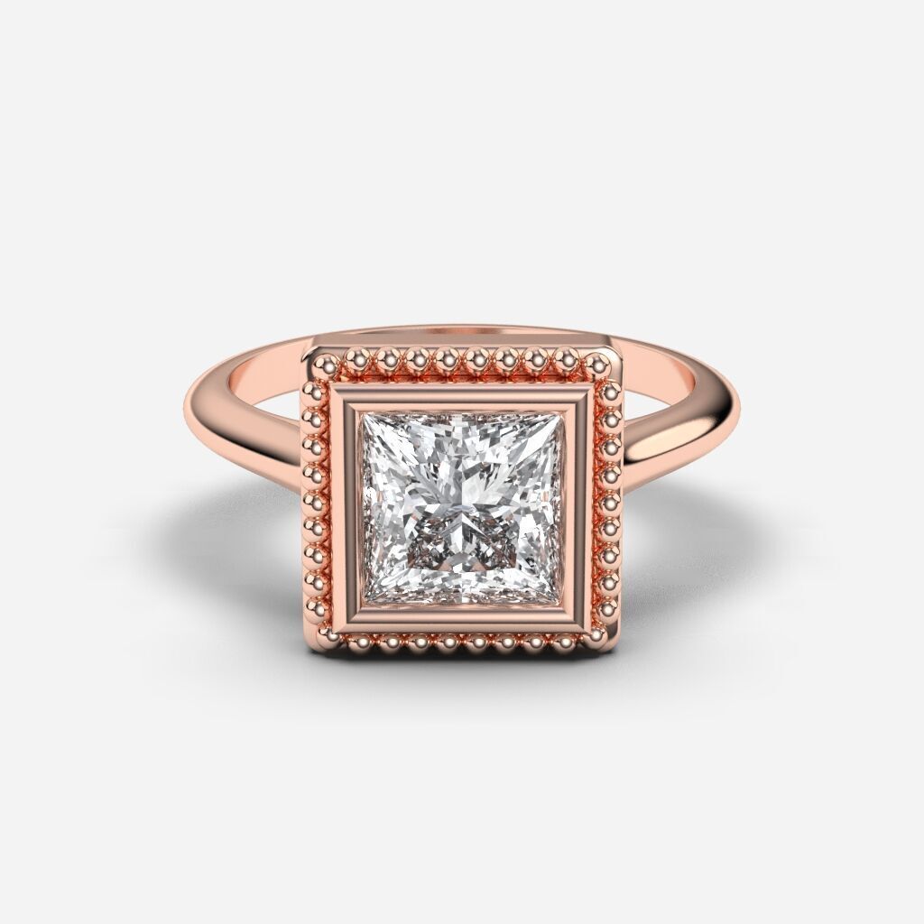 Princess Diamond Bezel Setting Solitaire Diamond Ring 3D print model_4