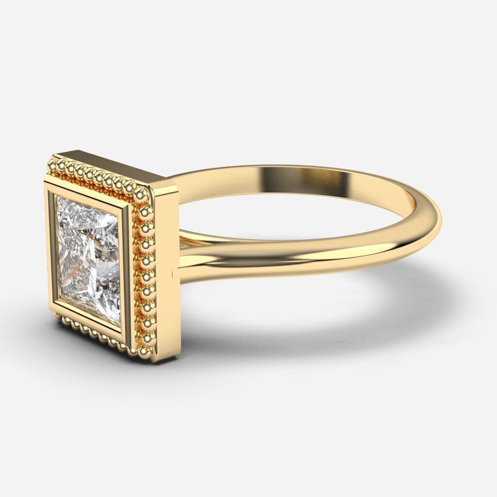 Princess Diamond Bezel Setting Solitaire Diamond Ring 3D print model_1