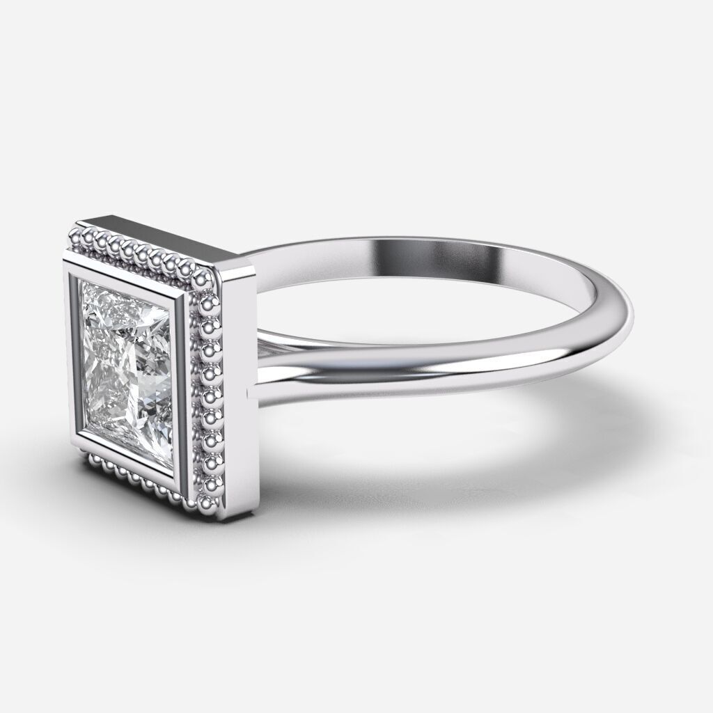 Princess Diamond Bezel Setting Solitaire Diamond Ring 3D print model_9
