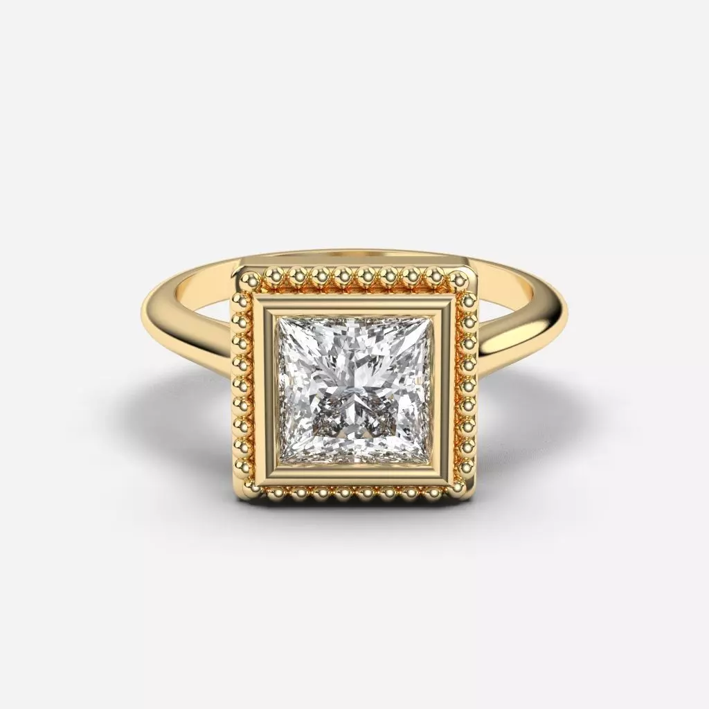 Princess Diamond Bezel Setting Solitaire Diamond Ring 3D print model_0