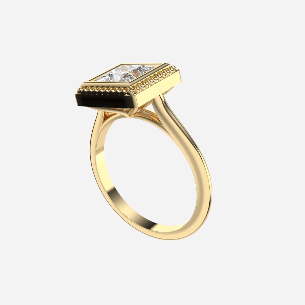 Princess Diamond Bezel Setting Solitaire Diamond Ring 3D print model_3