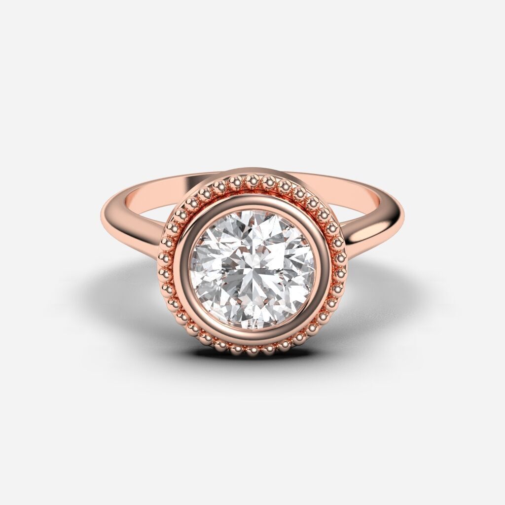 Round Diamond Bezel Setting Solitaire Diamond Ring 3D print model_4