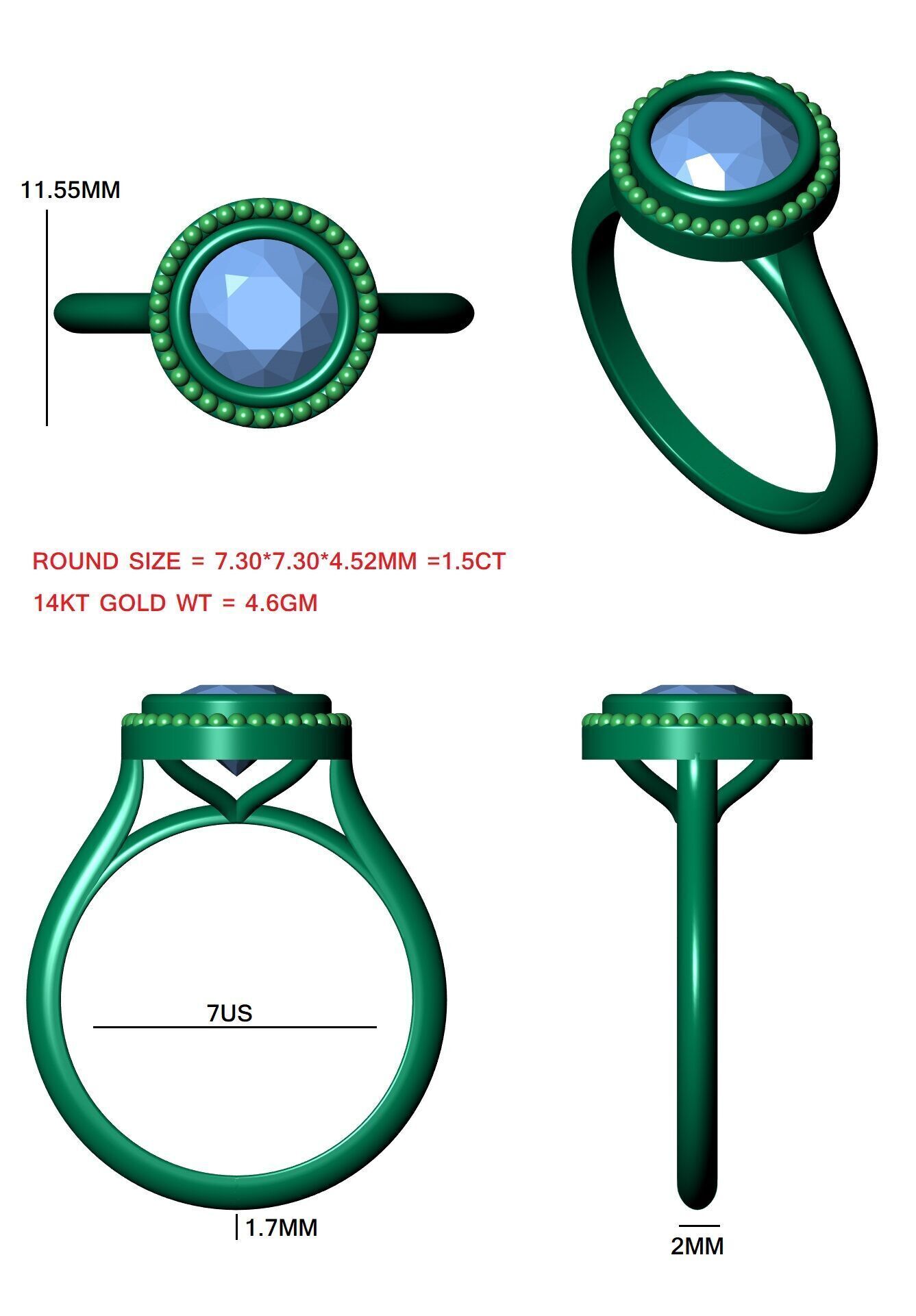 Round Diamond Bezel Setting Solitaire Diamond Ring 3D print model_12