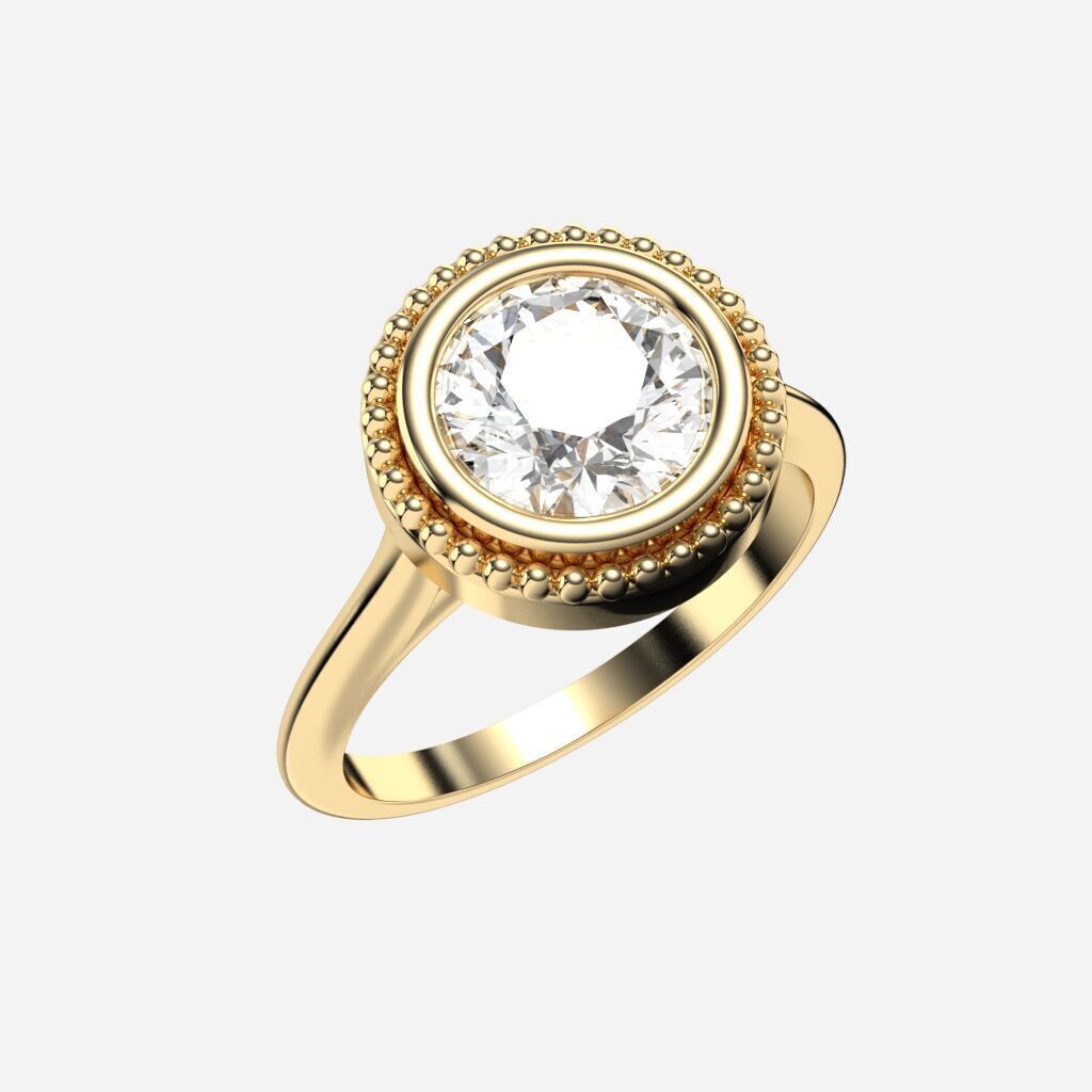 Round Diamond Bezel Setting Solitaire Diamond Ring 3D print model_2