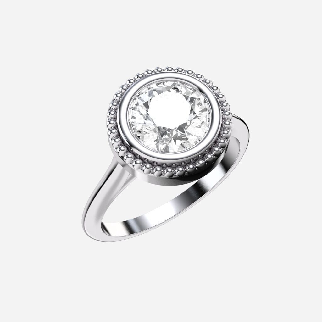 Round Diamond Bezel Setting Solitaire Diamond Ring 3D print model_10