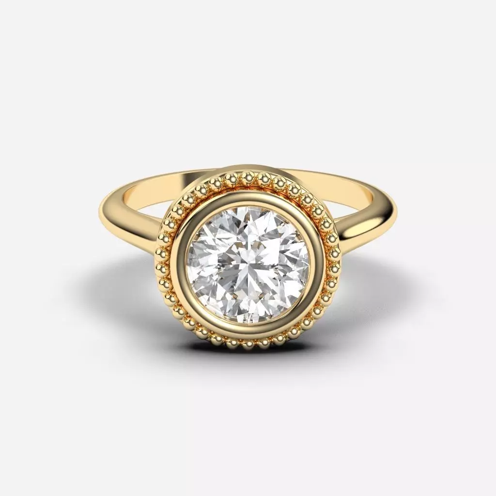 Round Diamond Bezel Setting Solitaire Diamond Ring 3D print model_0