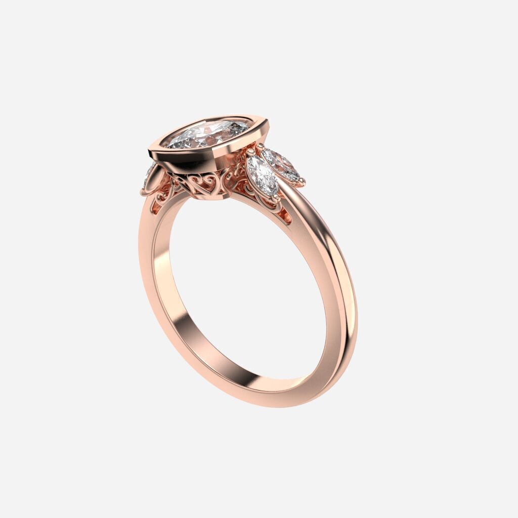 Cushion Diamond Bezel Setting Solitaire Diamond Ring 3D print model_7