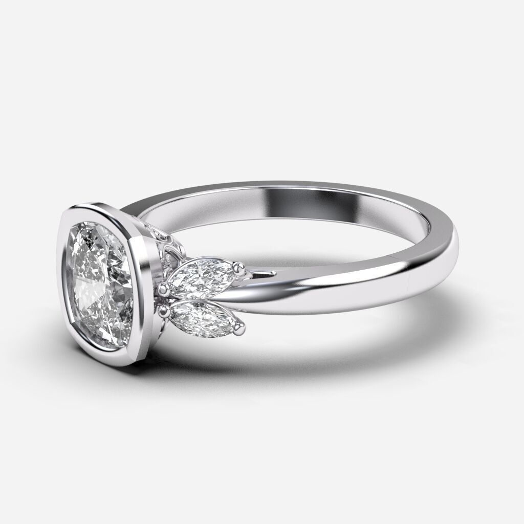 Cushion Diamond Bezel Setting Solitaire Diamond Ring 3D print model_9