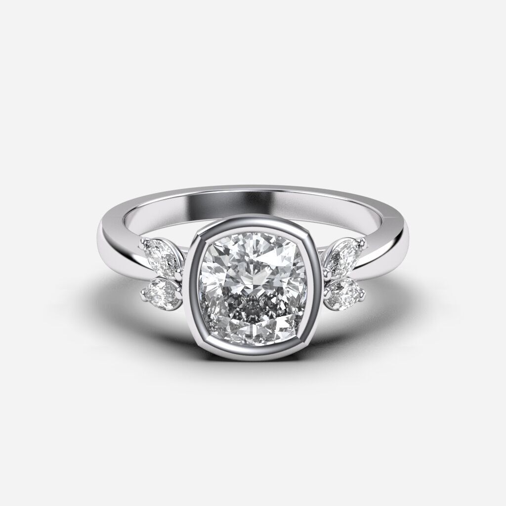 Cushion Diamond Bezel Setting Solitaire Diamond Ring 3D print model_8