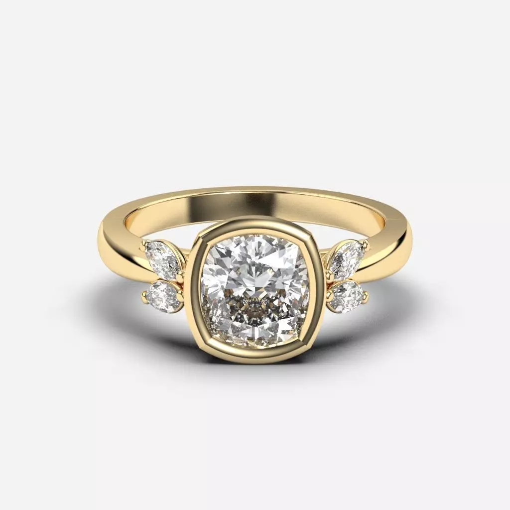 Cushion Diamond Bezel Setting Solitaire Diamond Ring 3D print model_0