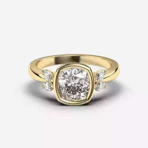 Cushion Diamond Bezel Setting Solitaire Diamond Ring 