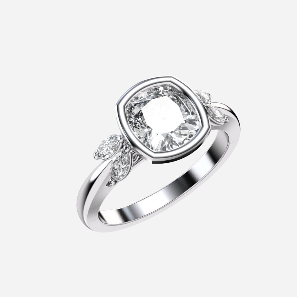 Cushion Diamond Bezel Setting Solitaire Diamond Ring 3D print model_10