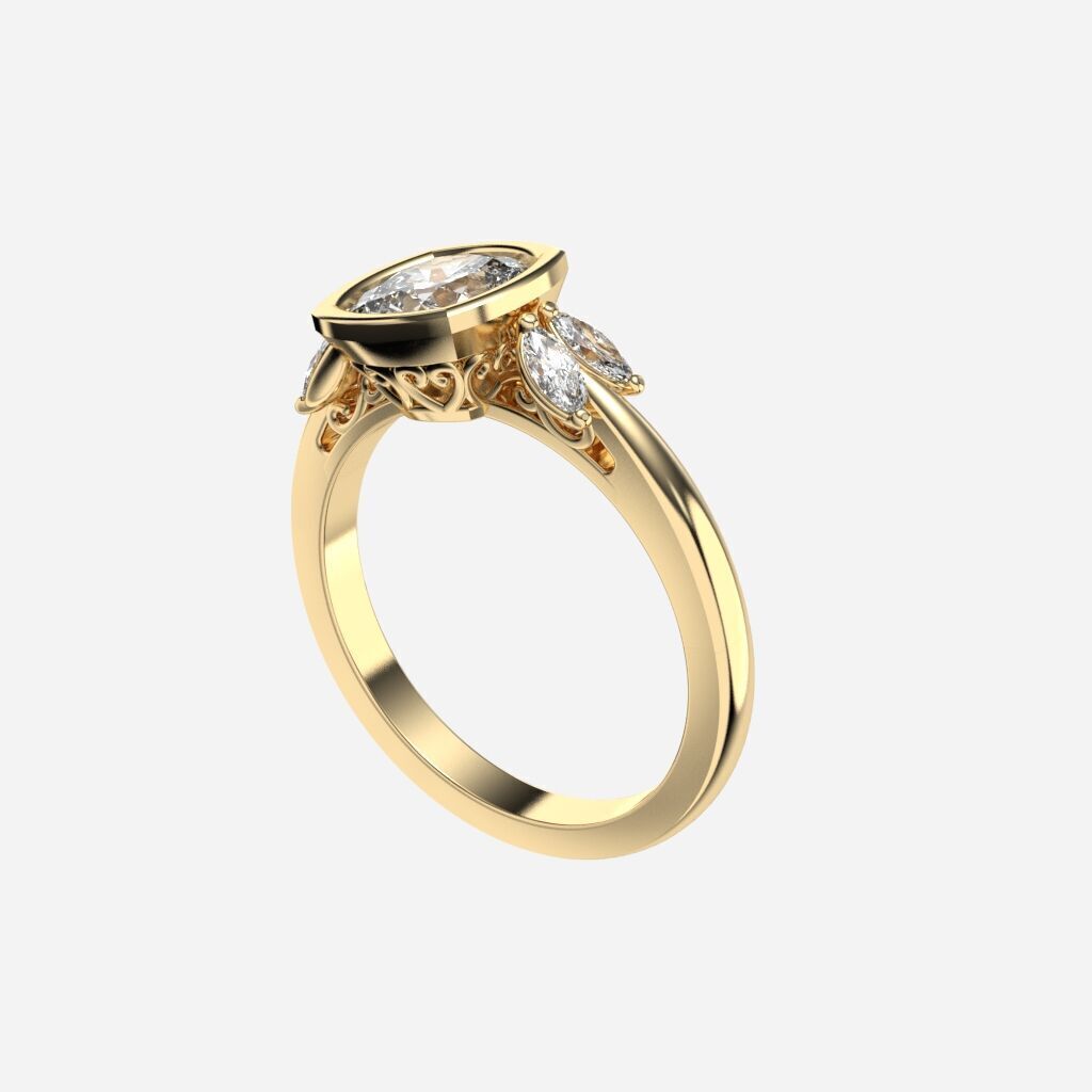 Cushion Diamond Bezel Setting Solitaire Diamond Ring 3D print model_3