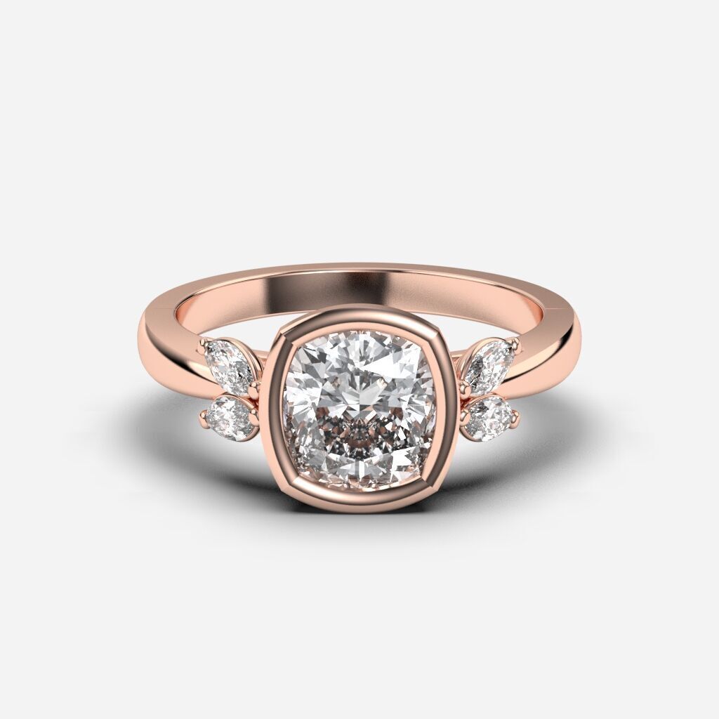 Cushion Diamond Bezel Setting Solitaire Diamond Ring 3D print model_4