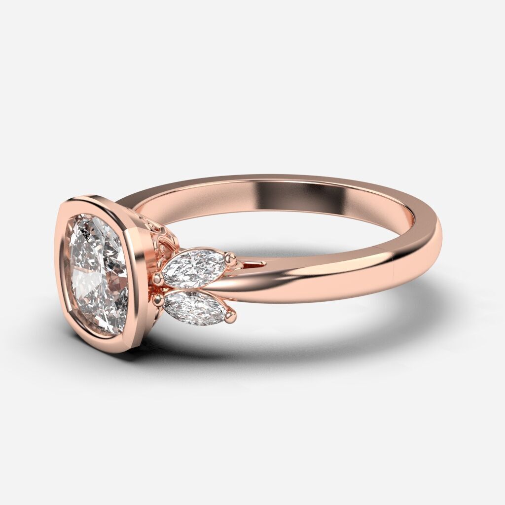 Cushion Diamond Bezel Setting Solitaire Diamond Ring 3D print model_5