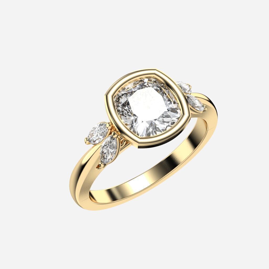 Cushion Diamond Bezel Setting Solitaire Diamond Ring 3D print model_2