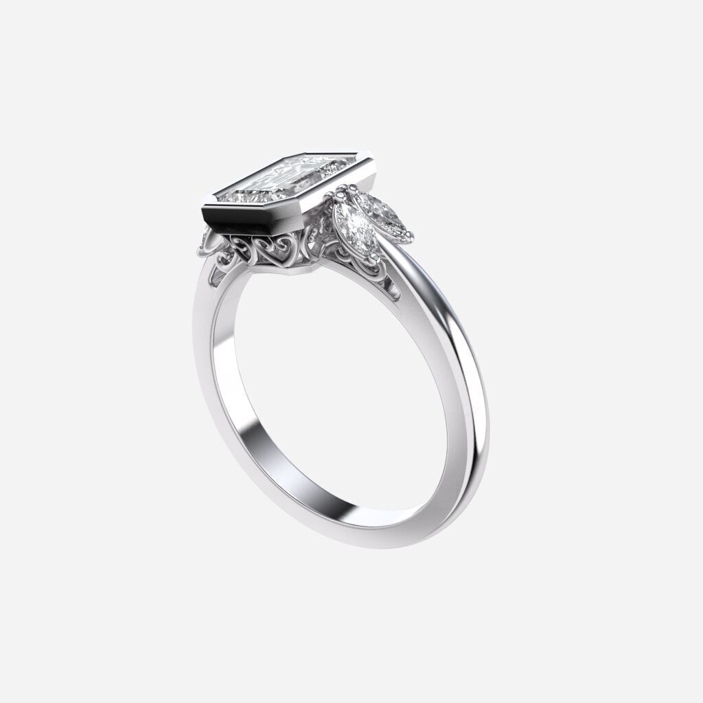 Cushion Diamond Bezel Setting Solitaire Diamond Ring 3D print model_12