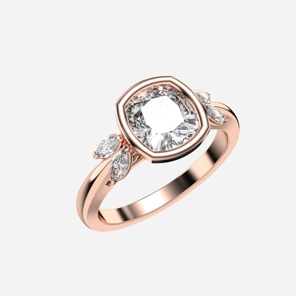 Cushion Diamond Bezel Setting Solitaire Diamond Ring 3D print model_6