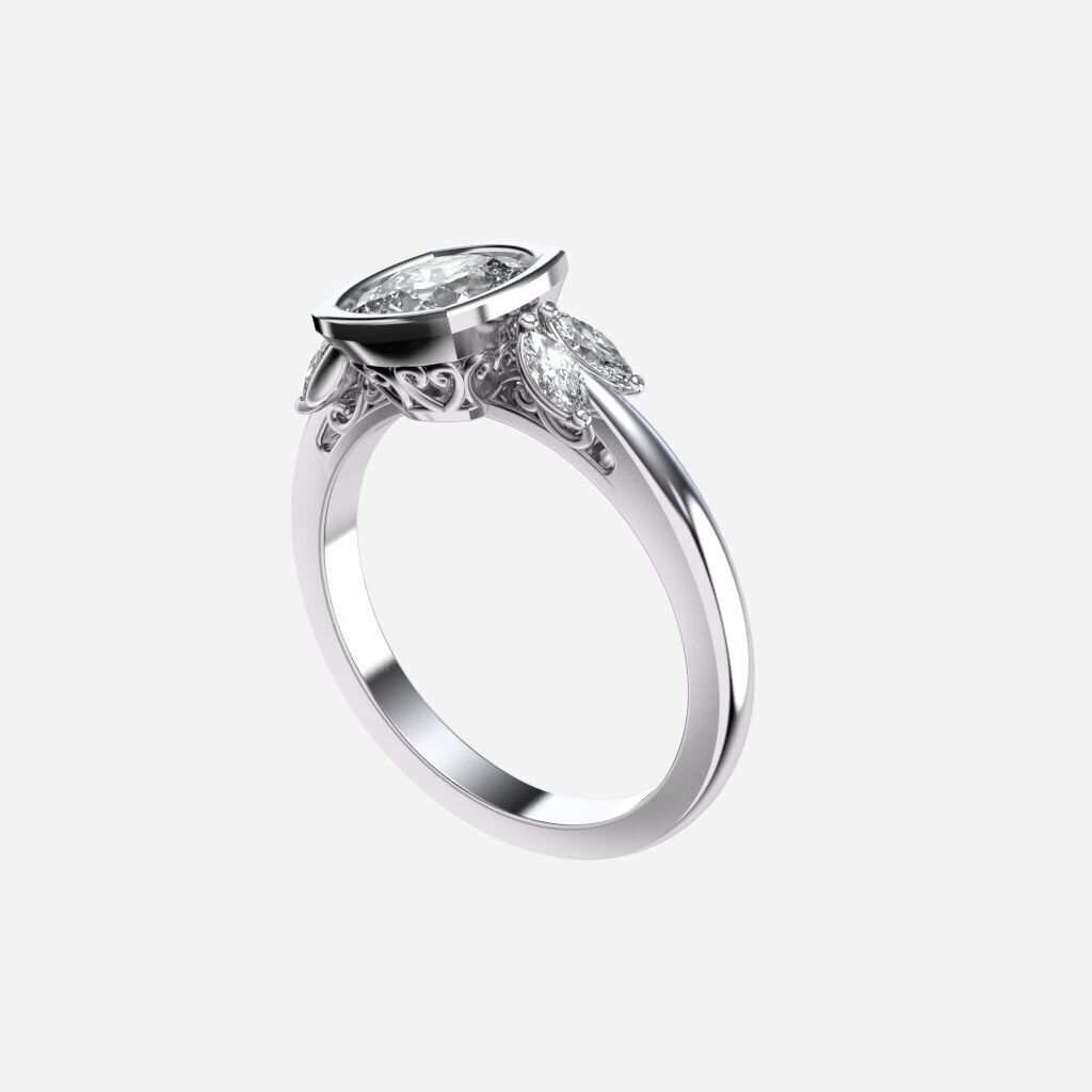 Cushion Diamond Bezel Setting Solitaire Diamond Ring 3D print model_11