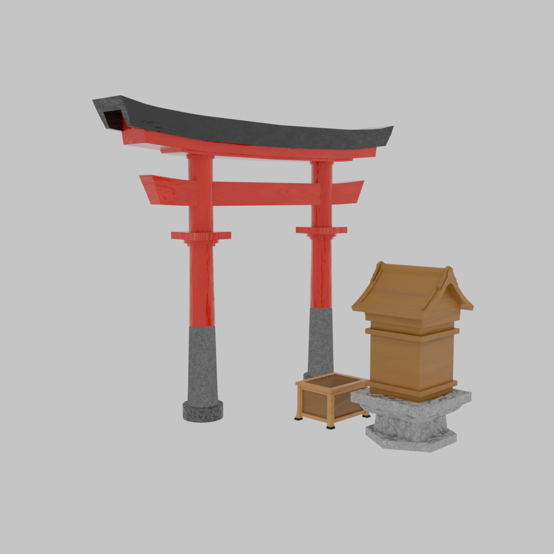 Japanese shrine set 3D model_3