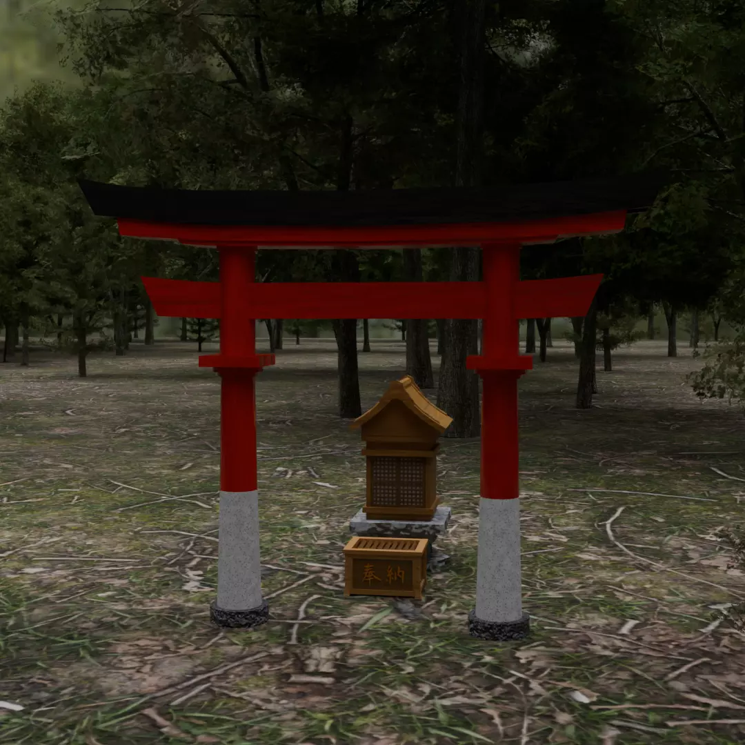 Japanese shrine set 3D model_0