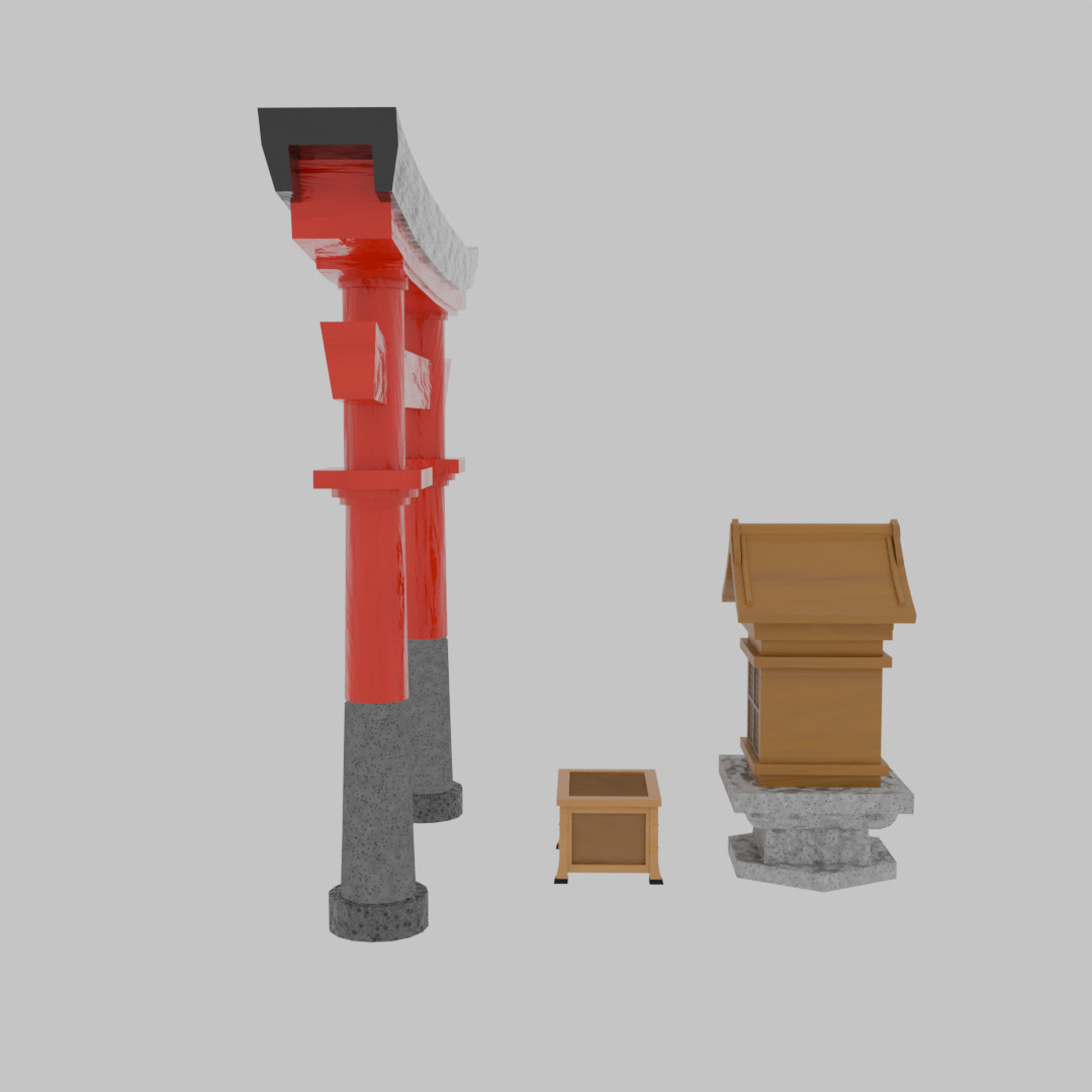 Japanese shrine set 3D model_2