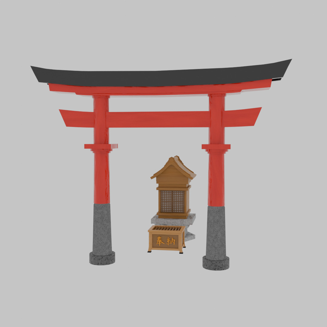 Japanese shrine set 3D model_1