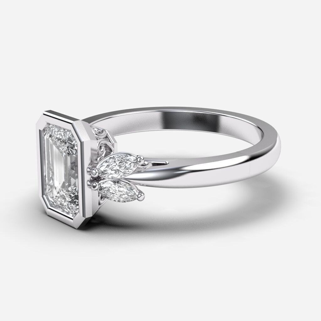 Emerald Diamond Bezel Setting Solitaire Diamond Ring 3D print model_9