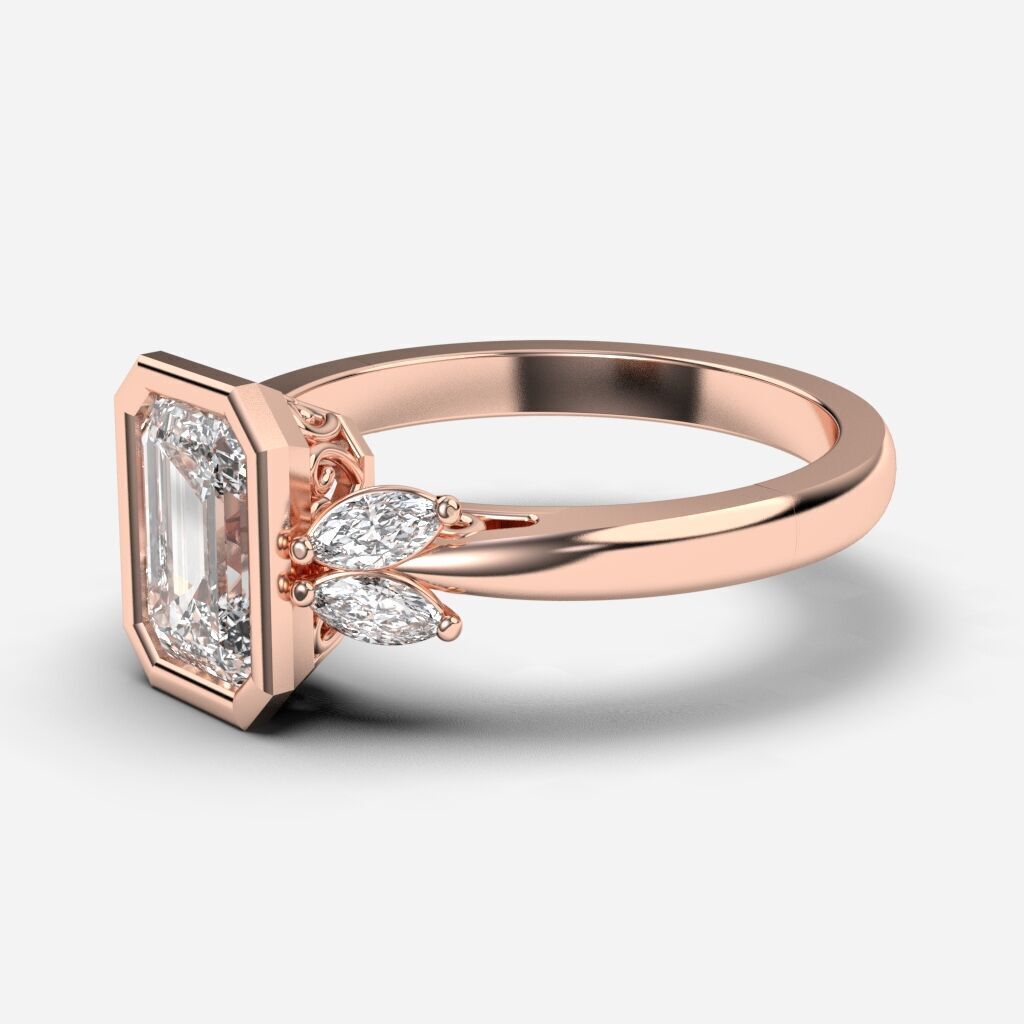 Emerald Diamond Bezel Setting Solitaire Diamond Ring 3D print model_5