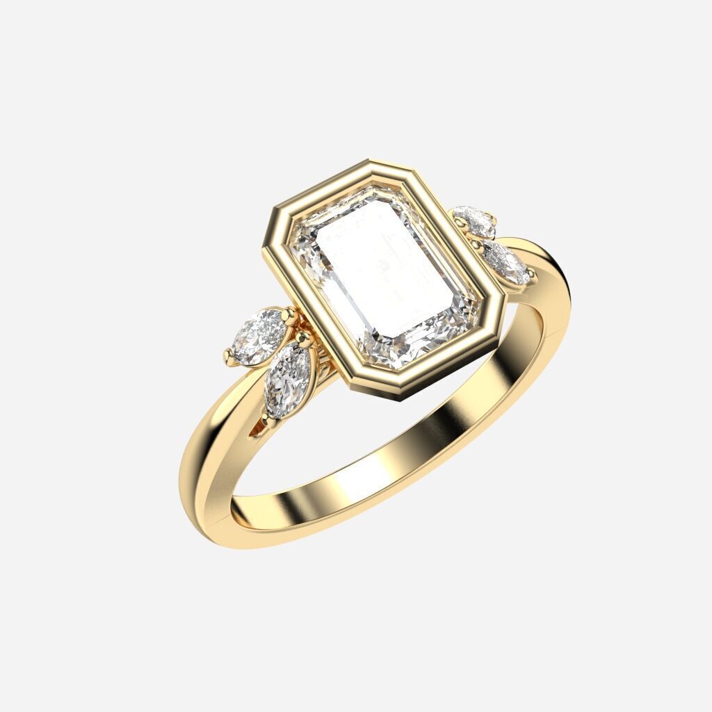 Emerald Diamond Bezel Setting Solitaire Diamond Ring 3D print model_2