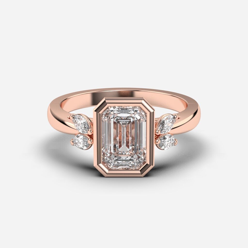 Emerald Diamond Bezel Setting Solitaire Diamond Ring 3D print model_4