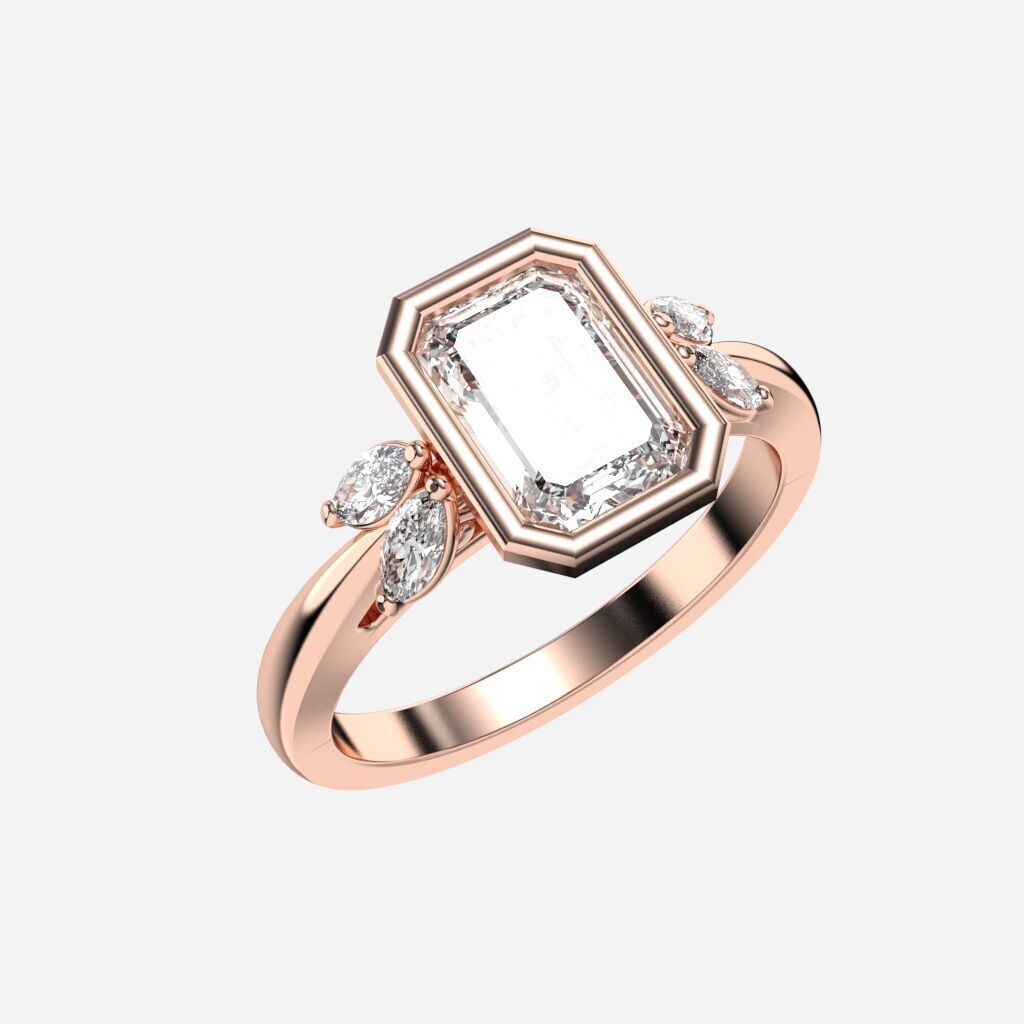 Emerald Diamond Bezel Setting Solitaire Diamond Ring 3D print model_6