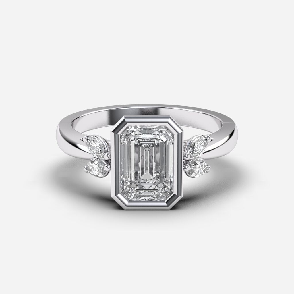 Emerald Diamond Bezel Setting Solitaire Diamond Ring 3D print model_8