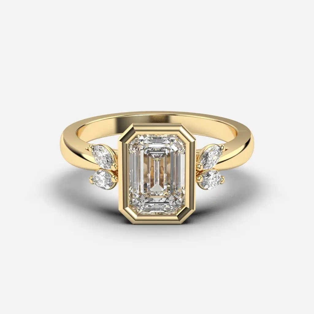 Emerald Diamond Bezel Setting Solitaire Diamond Ring 3D print model_0