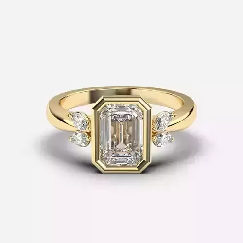 Emerald Diamond Bezel Setting Solitaire Diamond Ring