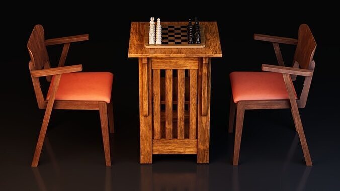 Chess Board with Chair and Table 3D model 7