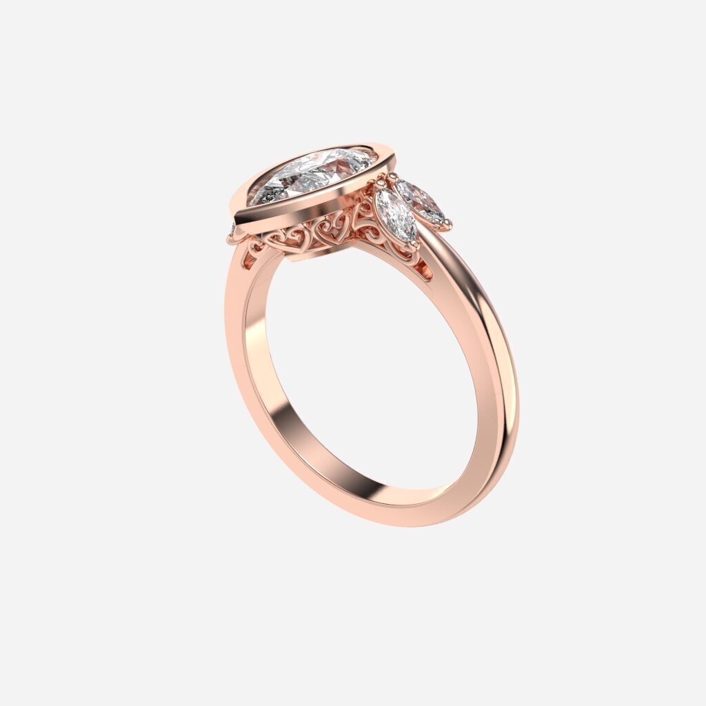 Pear Diamond Bezel Setting Solitaire Diamond Ring 3D print model_7