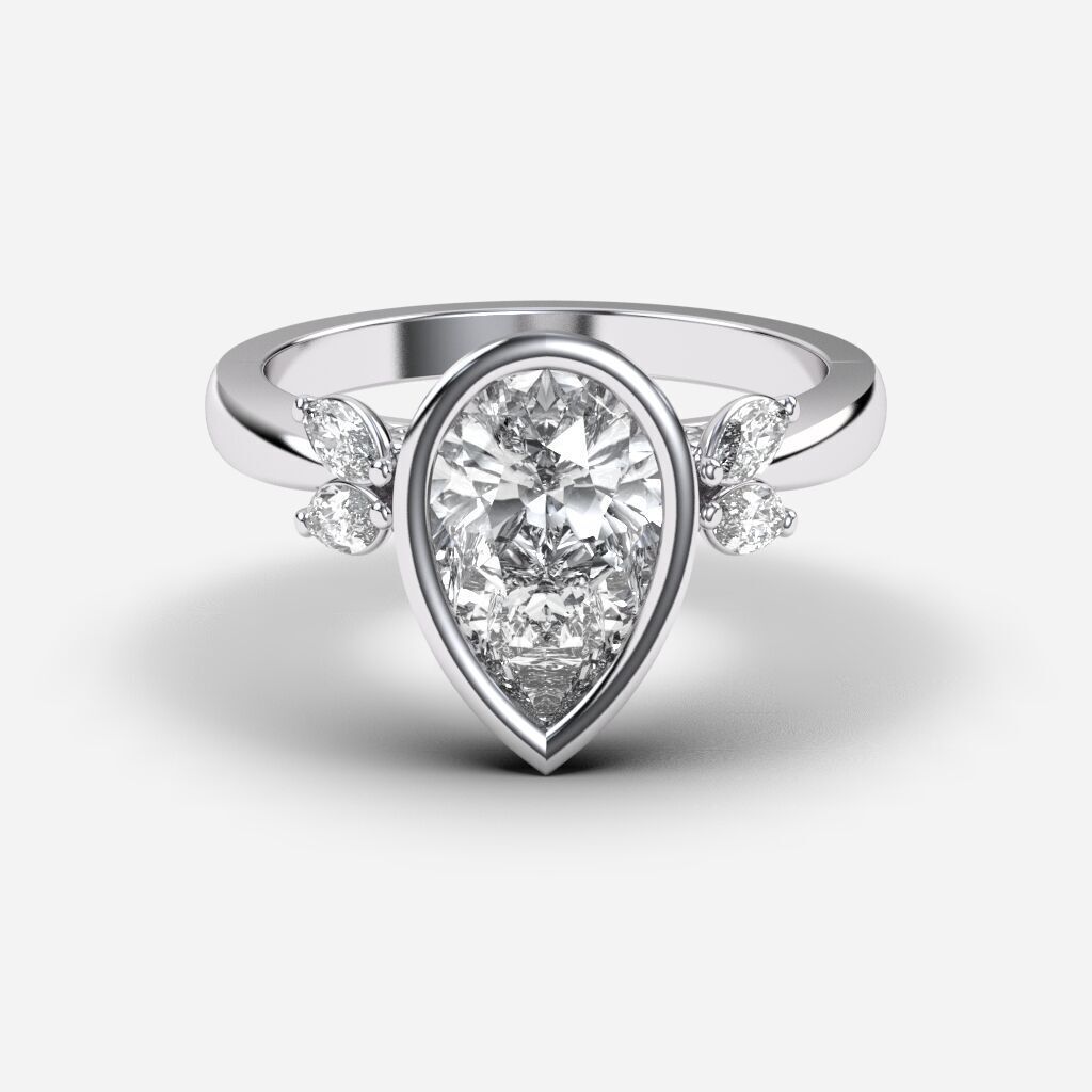 Pear Diamond Bezel Setting Solitaire Diamond Ring 3D print model_8
