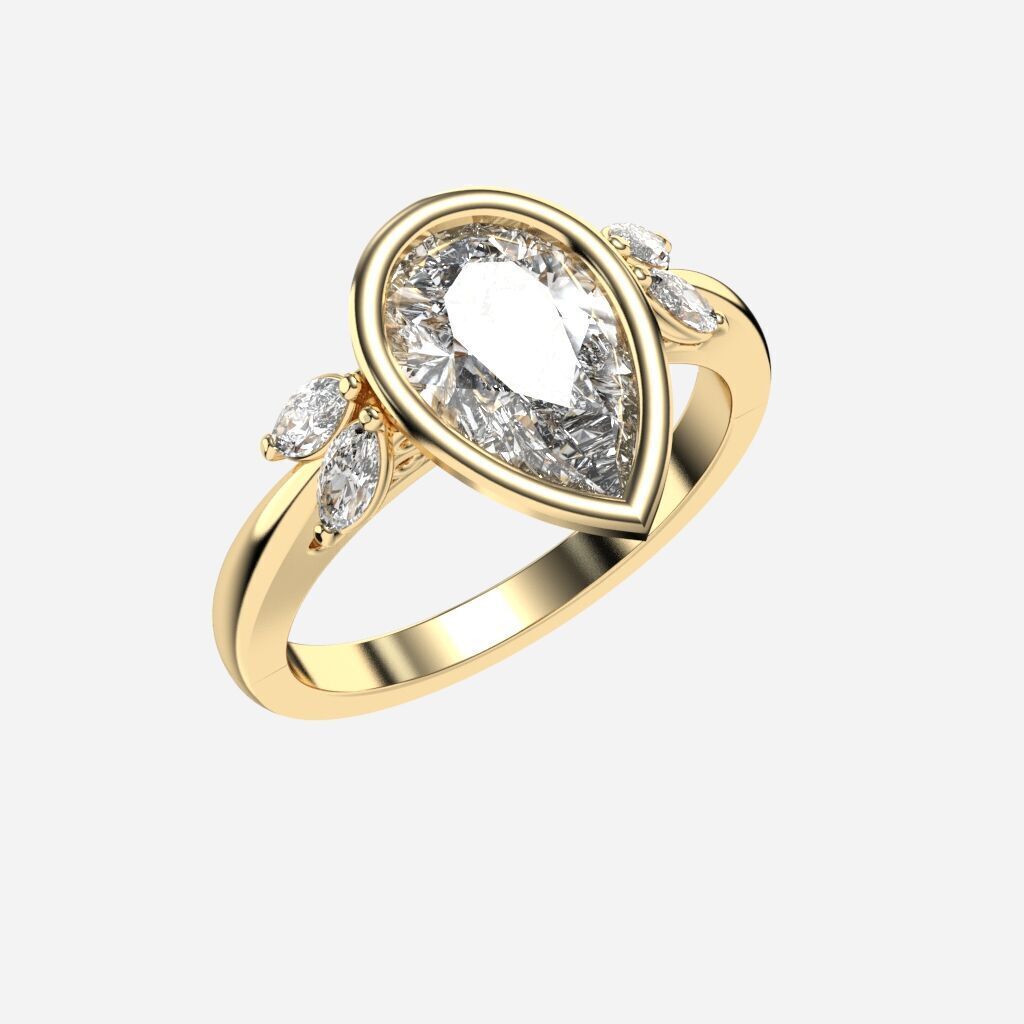 Pear Diamond Bezel Setting Solitaire Diamond Ring 3D print model_2