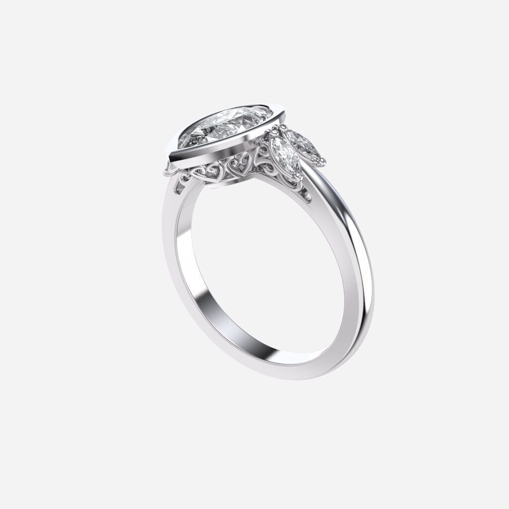 Pear Diamond Bezel Setting Solitaire Diamond Ring 3D print model_11