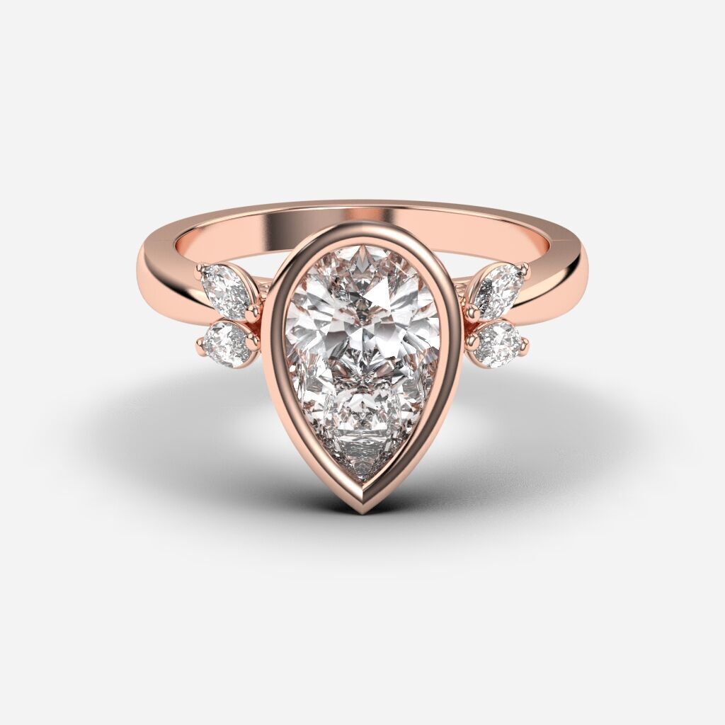Pear Diamond Bezel Setting Solitaire Diamond Ring 3D print model_4