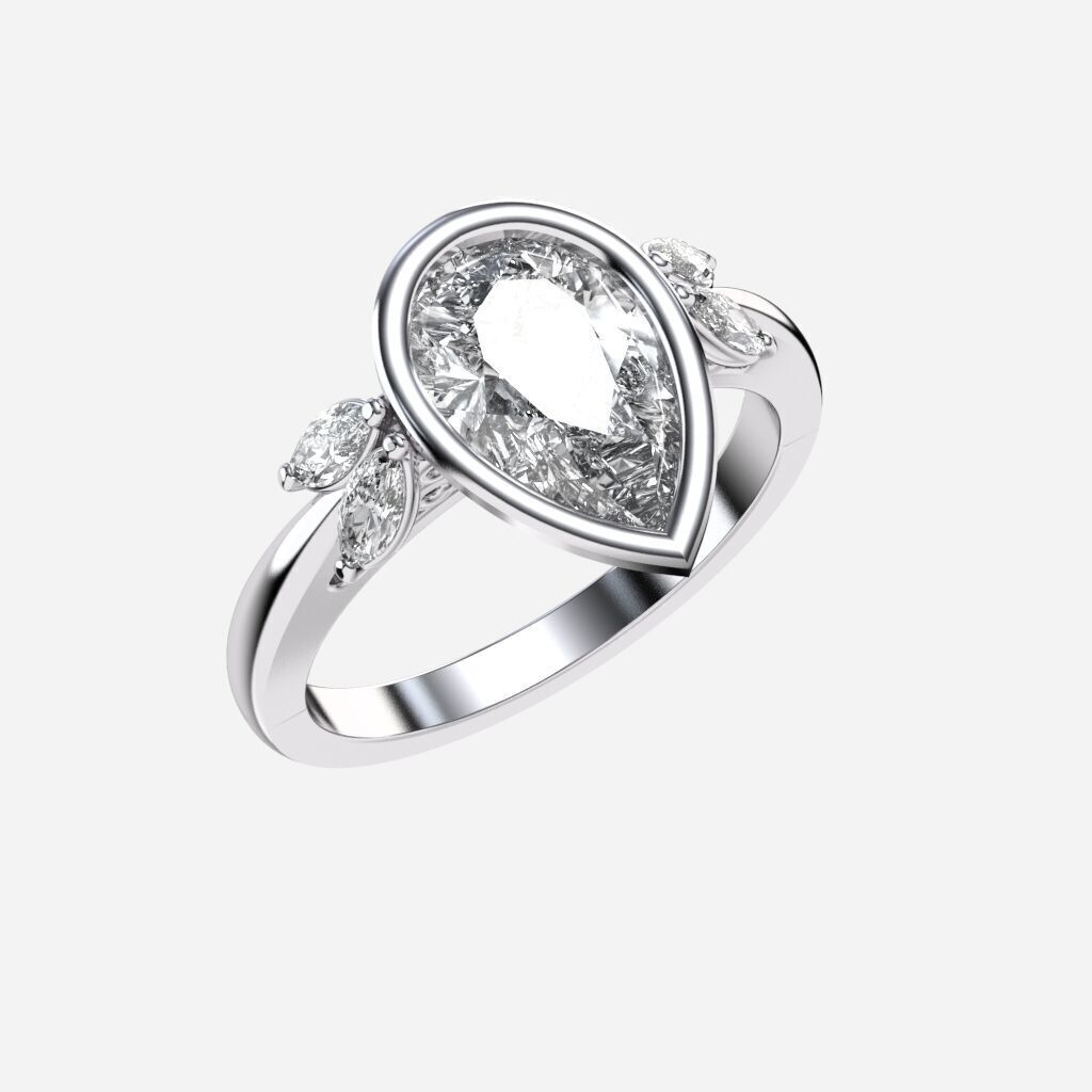 Pear Diamond Bezel Setting Solitaire Diamond Ring 3D print model_10