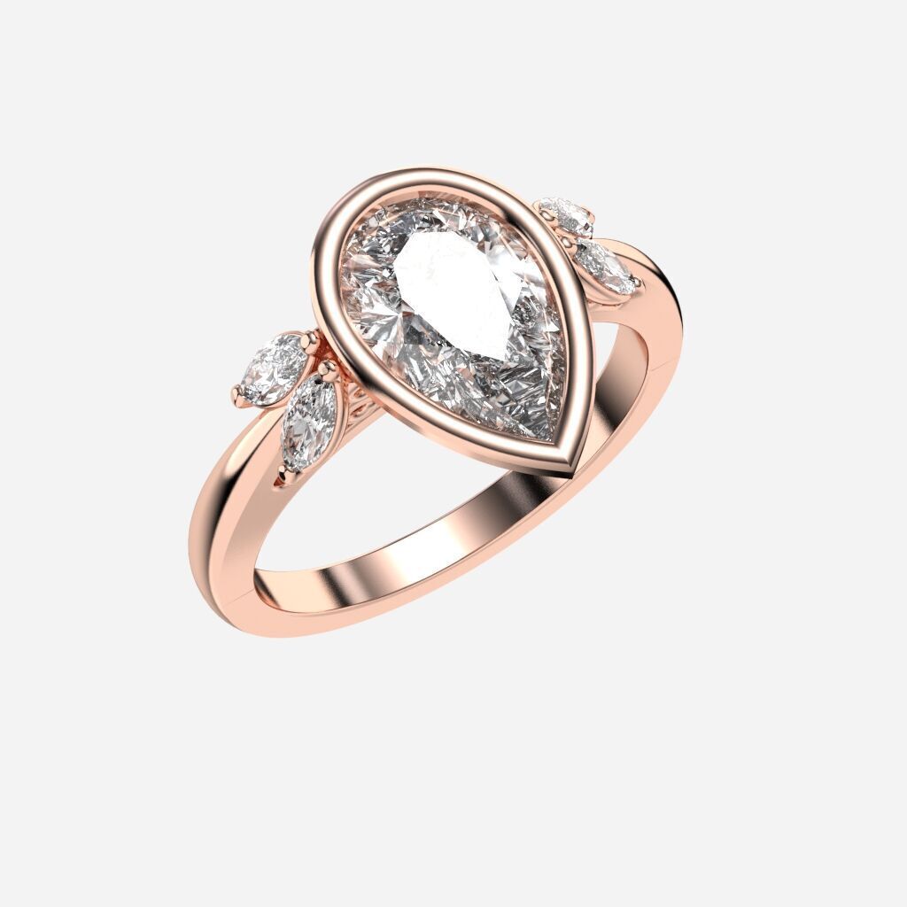 Pear Diamond Bezel Setting Solitaire Diamond Ring 3D print model_6